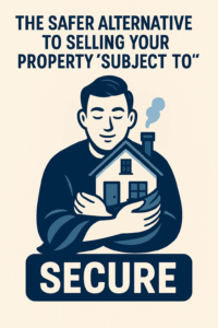 "A digital illustration showing a secure transfer of a home title using wraparound financing instead of Subject-To."